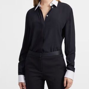 Theory Black/White Button Long Sleeve Dress Shirt Size 2
